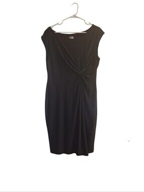Anne Klien Sleeveless Black Twist-Front Sheath Dress - Size 14